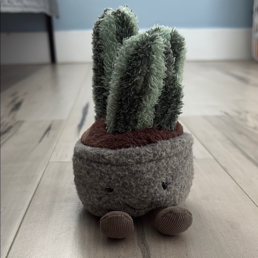 JellyCat London Plush Plant Succulent Pot with Smiling Face - Gray and Green